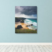 Realistisch storm wolken boven blauwgroen blauw ze canvas afdruk (Insitu (Houten vloer))