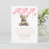 Realistisch Teddy Bear Pink Balloon Baby shower Kaart (Staand voorkant)