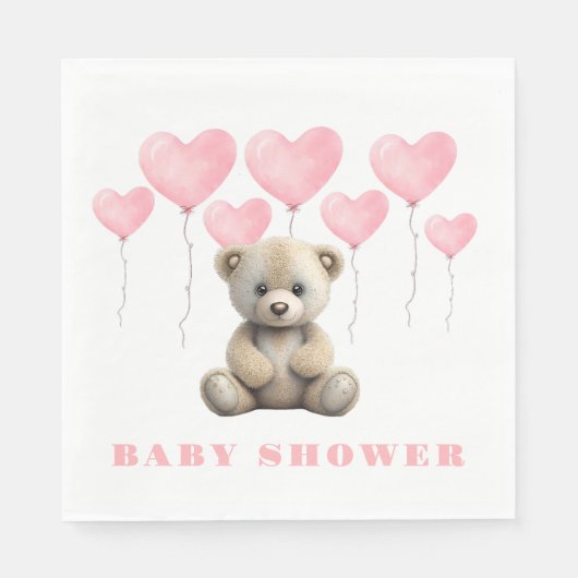 Realistisch Teddy Bear Pink Balloon Baby shower Servet (Voorkant)