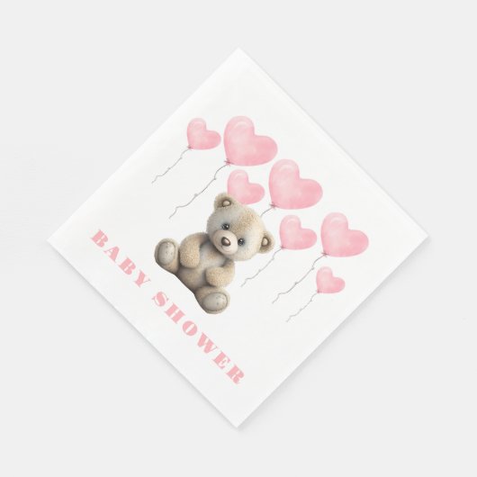 Realistisch Teddy Bear Pink Balloon Baby shower Servet (Hoek)