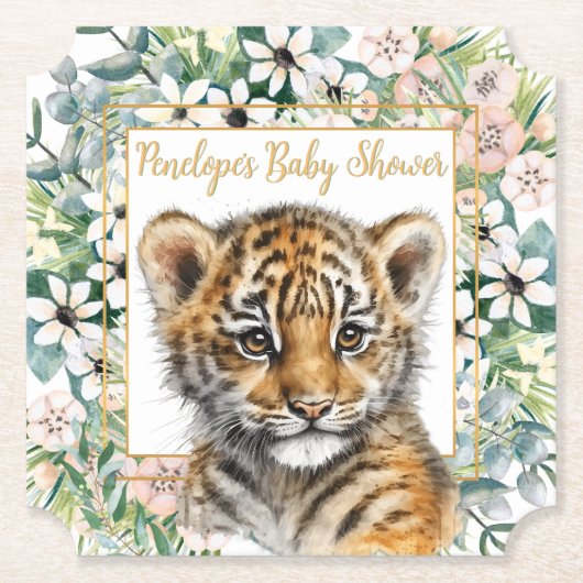 Realistisch Tiger Cub Genderneutraal Baby shower Kartonnen Onderzetters (Voorkant)