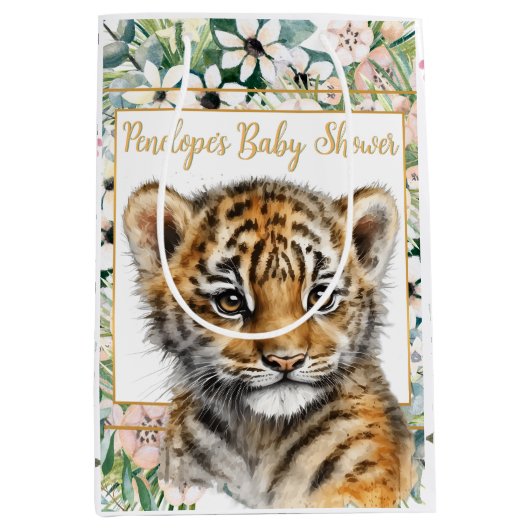 Realistisch Tiger Cub Genderneutraal Baby shower Medium Cadeauzakje (Voorkant)