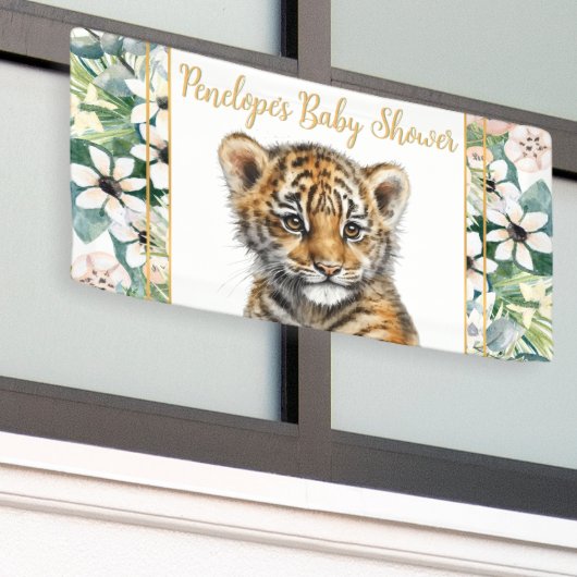 Realistisch Tiger Cub Genderneutraal Baby shower Spandoek (Buitenkant Gebouw)