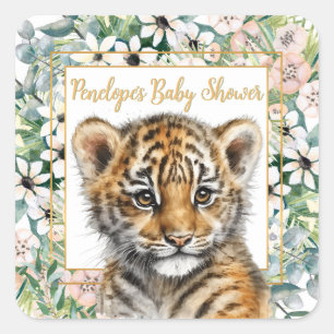 Realistisch Tiger Cub Genderneutraal Baby shower Vierkante Sticker