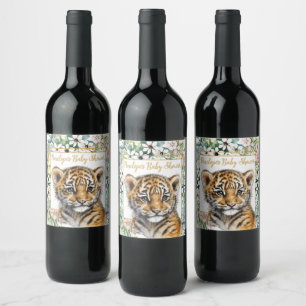 Realistisch Tiger Cub Genderneutraal Baby shower Wijn Etiket