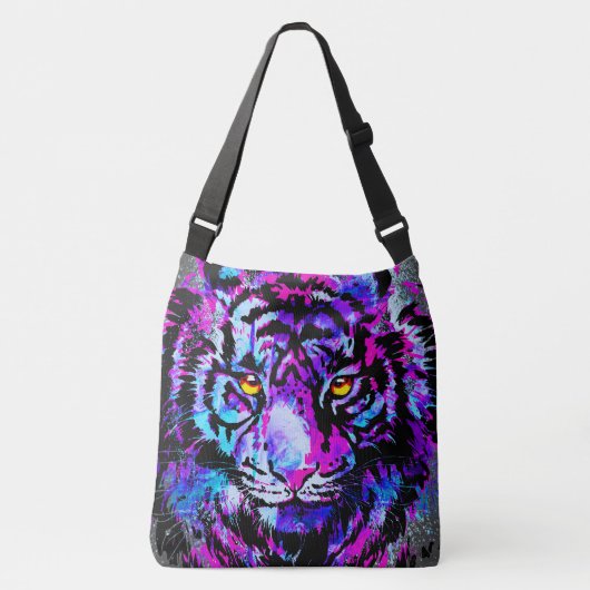 Realistisch tijger - Paarse Tiger Head Tekening Crossbody Tas (Voorkant)