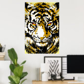 Realistisch tijger Poster - Beige Tiger Head Teken (Thuiskantoor)