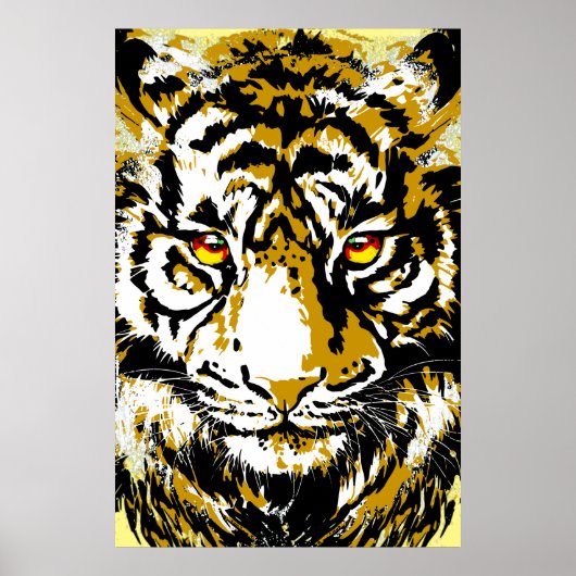 Realistisch tijger Poster - Beige Tiger Head Teken (Voorkant)