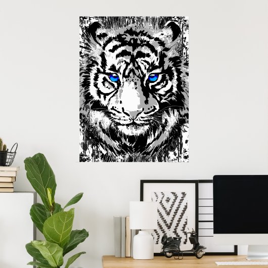 Realistisch tijger Poster - White Tiger Head (Thuiskantoor)
