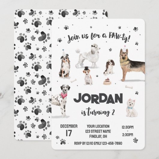 Realistisch Waterverf Honden Birthday Party, elke Kaart (Voorkant / Achterkant)