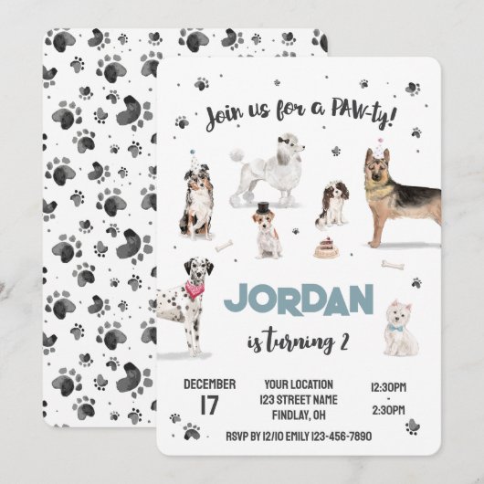 Realistisch Waterverf Honden Birthday Party, elke  Kaart (Voorkant / Achterkant)