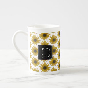 Realistisch Zonnebloem 3D-Patroon Monogram Porselein Kop