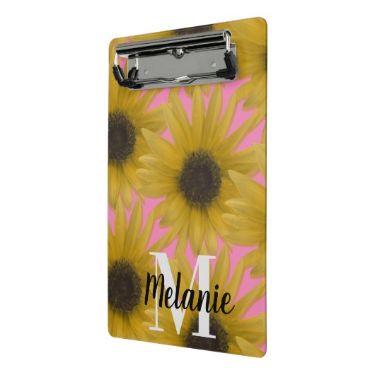 Realistisch zonnebloem Aangepaste monogram roze Mini Klembord (Angled2)
