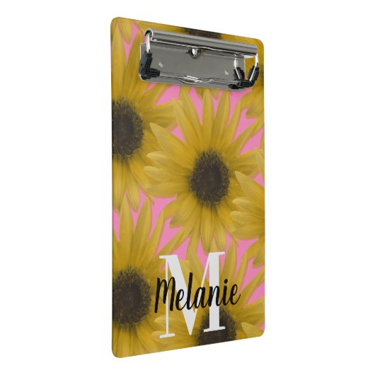 Realistisch zonnebloem Aangepaste monogram roze Mini Klembord (Schuin)