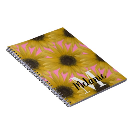 Realistisch zonnebloem Aangepaste monogram roze Notitieboek (Rechterzijde)