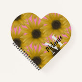 Realistisch zonnebloem Aangepaste monogram roze Notitieboek (Voorkant)