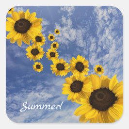 Realistisch zonnebloemen blauwe wolken met de heme vierkante sticker