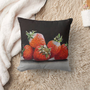Realistische Aardbeien Stilleven Olie Schilderij Kussen