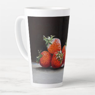 Realistische Aardbeien Stilleven Olie Schilderij Latte Mok