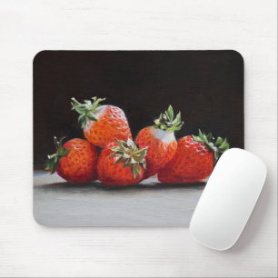 Realistische Aardbeien Stilleven Olie Schilderij Muismat