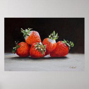 Realistische Aardbeien Stilleven Olie Schilderij Poster