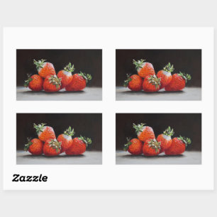 Realistische Aardbeien Stilleven Olie Schilderij Rechthoekige Sticker
