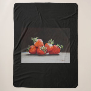 Realistische Aardbeien Stilleven Olie Schilderij Sherpa Deken
