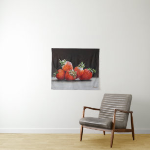 Realistische Aardbeien Stilleven Olie Schilderij Wandkleed