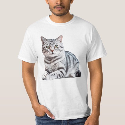 Realistische Amerikaanse Korthaar Print - Feline K T-shirt (Voorkant)