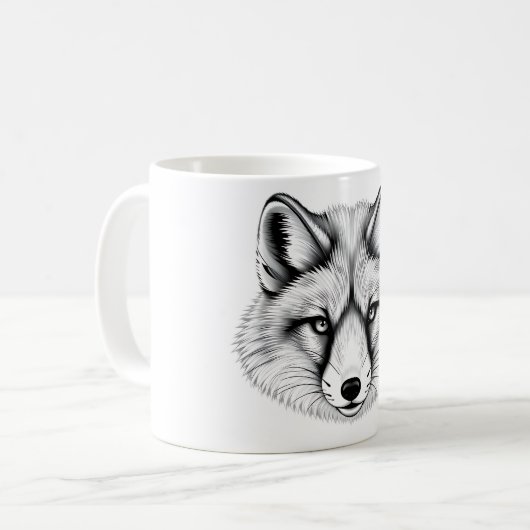 Realistische Arctic Fox Head Zwart-wit T-shirt Koffiemok (Voorkant links)