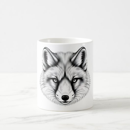 Realistische Arctic Fox Head Zwart-wit T-shirt Koffiemok (Center)