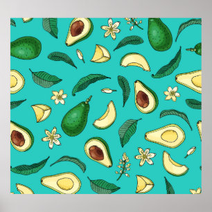 Realistische avocado: zomervoedselpatroon poster