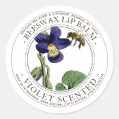 Realistische Bee en Viola Odorata Violet Lip Balm Ronde Sticker (Voorkant)