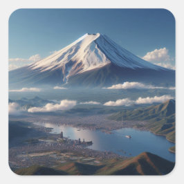Realistische berg Fuji landschap Japan Reizen Vierkante Sticker