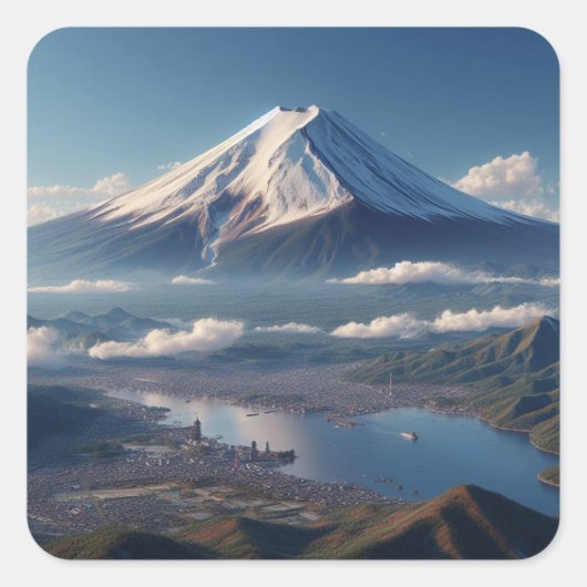 Realistische berg Fuji landschap Japan Reizen Vierkante Sticker (Voorkant)