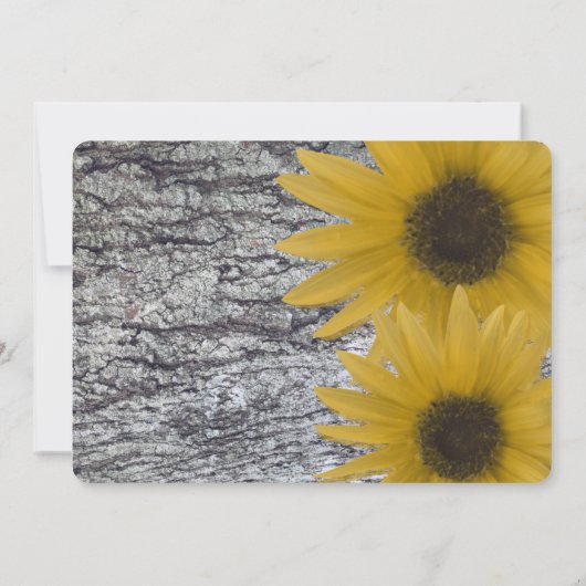 Realistische berkenhouten zonnebloemen babyfeest kaart (Achterkant)