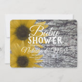 Realistische berkenhouten zonnebloemen babyfeest kaart (Voorkant)