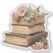 Realistische  boeken en madeliefjes waterdicht sticker (Voorkant)