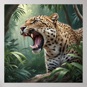 Realistische brullende Leopard Wildlife Illustrati Poster