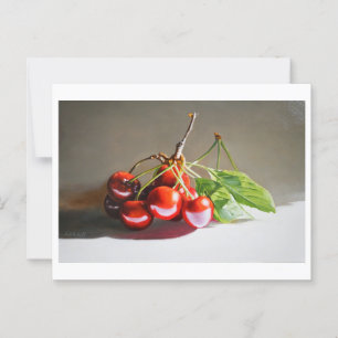 Realistische Cherry Stilleven met bladeren Fine Ar Briefkaart