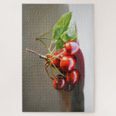 Realistische Cherry Stilleven met bladeren Fine Ar Legpuzzel (Verticaal)