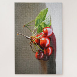 Realistische Cherry Stilleven met bladeren Fine Ar Legpuzzel