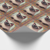 Realistische Cute Siamese Kat Kleurrijke Bloemenra Cadeaupapier (Hoek)