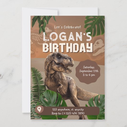 Realistische dinosaurus uitnodigingsverjaardag Kaa Kaart (Voorkant)