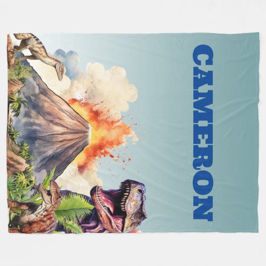 Realistische dinosaurussen en vulkaan aangepaste n fleece deken (Voorkant (Horizontaal))