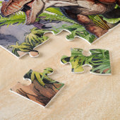 Realistische dinosaurussen en vulkaan aangepaste n legpuzzel (Zijkant)