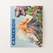 Realistische dinosaurussen en vulkaan aangepaste n legpuzzel (Verticaal)