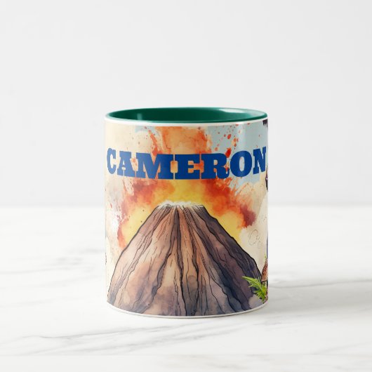 Realistische dinosaurussen en vulkaan aangepaste n tweekleurige koffiemok (Center)