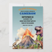 Realistische dinosaurussen en vulkaan kaart (Voorkant)