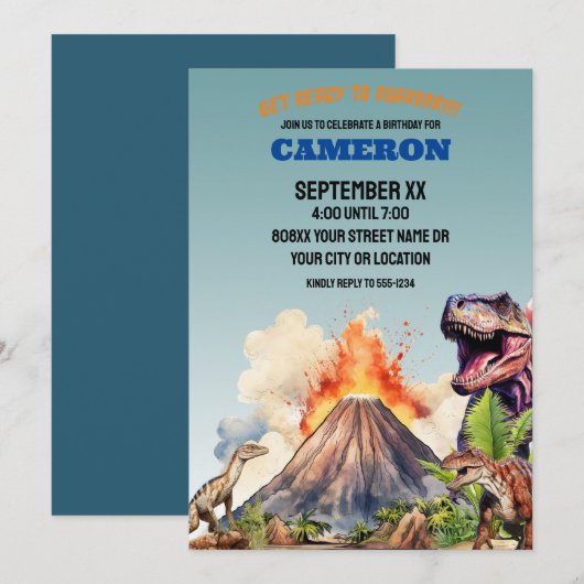 Realistische dinosaurussen en vulkaan kaart (Voorkant / Achterkant)